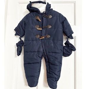 The Children’s Place Navy Quilted Puffer Snowsuit with Mittens NWT Sz 3-6 month